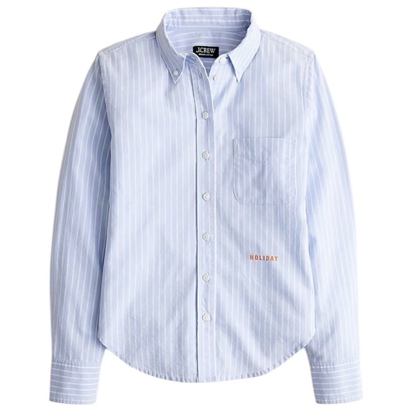 NEW Holiday X J.Crew shrunken button-up shirt in broken-in cotton oxford Size 0 - Picture 1 of 7